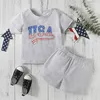 Комплекты одежды Baby Boy USA Letter Top Top Shorts Хлопок повседневной круглой шеи День независимости 18 млн. Праздников детей