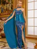 Casual Dresses Yesexy Halter Draped Ruched Sequin Dress Split Prom Formal Occasion Summer Women 2023 Trend