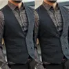 2019 Mörkgrå Wool Herringbone Tweed Vests Custom Made Mens Suit Vest Slim Groom Vests Vintage Wedding Vest Plus Size British WAI267T