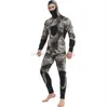 5mm Camuflagem Caça Submarina Wetsuit Manga Longa Duas Peças Com Capuz Neoprene Homens Mantenha-se Aquecido Mergulho Subaquático Surf Snorkeling Terno Pesca Submarina Rush Guard