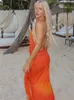 Abiti casual di base FSDA Stampa Ruffles Sexy Low Cut Beach Maxi Dress Summer Women Halter Neck Backless Bodycon Abiti lunghi Abiti da vacanza 230720