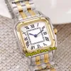 Panthere de 27mm W2PN0007 White Dial Swiss Swiss Quartz Womens Watch two لهجة صفراء ذهبية الفولاذ السوار الياقوت الساعات النقية TI222L