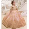 2021 Gold Glitz Ball Gown Princess Little Girls Pageant Dresses Fuchsia Little Baby Camo Flower Girl Dresses for Wedding with Big 1902