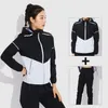 Löpande set Sweat Lose Weight Fitness Jogging Bastu Suit Women PVC Sport Hoodies Zipper Coat Pants Set Sweating Suits For Workou318d