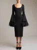 Robes décontractées usine en gros femmes noir à manches longues plume mode longueur moyenne Boutique célébrité Cocktail robe de pansement