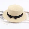 Ball Caps Women Vintage Bowknot Flat Cap Wide Brim Visor Sunshade Elegant Formal Hat Ladies Summer Outdoor Bohemian Beach Straw Gorras