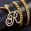 Pendant Necklaces Bling Crystal Initial Cursive Letters Zircon Necklace for Women Men Stainless Steel Cuban Chain Hip Hop Jewelry 230613