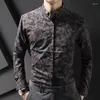 Herrklänningskjortor Business Man toppar långärmad prick med tryck och blusar för män Floralkläder A Asia Luxury Fashion 2023 XXL Cool Silk