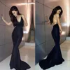 Estilo sexy preto vestidos de noite alças finas sem costas renda sereia moda vestidos de festa tamanho personalizado 255S