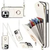 Lanyard PU Leather Organ Wallet Cases Credit Card Slots Ring Stand Holder Multifunction Pack Housse de protection antichoc pour iPhone 14 13 12 11 Pro Max XR XS 8 7 6 Plus