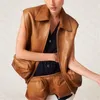 23SS FW Women's Genuine Leather Coats Outwear With Letters Zipper Vintage Designer Bomber Coat Jackets Girls Milan Runway Designer Sleeveless Tops Nappa Blouson