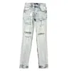 Lila-bran* lila varumärkesdesigner mäns jeans anti smal fit casual fashiion true liten fot rak rör stil gammalt hål