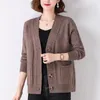 Maglieria da donna 2023 Cardigan da donna Maglione Moda Autunno Manica lunga Cappotto allentato Bottone casual Filo a vite Scollo a V Solid Top T509