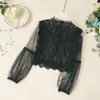 2018 nuova camicia da ricamo estiva moda donna camicetta floreale colorata elegante top in maglia prospettiva sexy