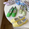 Kleidschuhe 2022 Luxus Candy Farbe Seide Mary Janes Schuhe Frau Knöchelriemen Glitzer Silber Ballerinas Karree Plaid Loafers für Frauen L230721