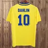 Fani TOPS TEES 1994 Szwecja Larsson Mens Mens piłka nożna drużyna narodowa Retro Dahlin Brolin Ingesson Home Yellow Away Białe koszule dla dorosłych mundury T230720