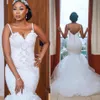 African Dubai Arabic Plus Size Mermaid Wedding Dresses Spaghetti Strap Bridal Gowns Beads Crystals Appliques Runched Court Train F285g