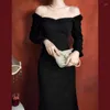 Повседневные платья ewsfv 2023 Осенние женщины Ретро Сплошное платье французское хепберн в стиле корт.