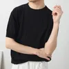 Mężczyzn s t t koszule w stylu koreański jedwabna jedwabna koszulka Summer Solid Kolor o szyja top pullover moda mgła krótki rękaw 230721