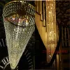 Stor lång kristallkronkrona Light Lampada LED -fixturer El Crystal Lighting Lamp för projekthall trappa Chandeliers291J