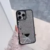 Capas de telefone celular de designer de glitter rosa para iphone 14 13 12 11 pro max luxo espumante triângulo de corpo inteiro cobre diamante phonecase