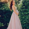 Yeni Varış Bling Pullu Hamilet Gece Elbise V Boyun Bir Çizgi Uzun İmparatorluk Tül Hamile Kadınlar Balo Önlükleri Kolsuz Parti Dres287u
