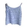 Women's Tanks Women Vintage Crochet Cropped Tank Top Summer Hollow Out Knitted Camisole Floral Embroidery Sleeveless Beach Mini Short Vest