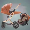 Strollers# Luxury Baby Stroller 3 In 1 Carriage With Car Seat Eggshell Born Leather High LandscapeStrollers#2327