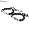 CKYSEE Ręcznie spleciona Macrame Black Lave Stone Based Bransoleta Baseball Bransoletka Chrześcijańska biżuteria dla kobiet i mężczyzn12410