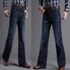 Herr jeans icpans herrar blossade för män boot cut ben fit classic stretch denim flare bootcute manlig mode byxor269c