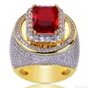 Gold Plated zircon rings for men and women in Europe and America Inlaid Ruby hip-hop ring261C