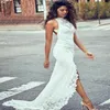 Sexy High Split Mermaid Lace Wedding Dresses Beach 2019 Selling New Court Train Sleeveless High Neck Backless Bridal Gowns Cus3357