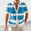 Men's Sweaters Men Top Hollow Out Design Short Sleeve Lapel Summer Outdoor Cardigan Stripe Knitting Shirt Streetwear Clothes