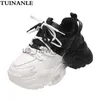 Dress Shoes TUINANLE Sneakers Women Top Quality Leather Platform Shoes 8cm High Heel Women Casual Sneakers Round Toe Mixed Colors Dad Shoes J230721