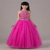 Pink Beaded Pageant Dress For Little Girls Full Skirt Long Tulle Kids Party Gown Birthday Dress Custom Made2358