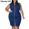 Vestidos plus size plus size gola abaixada super elástico vestido jeans bodycon 4xl verão frente zíper vestido avental sem mangas saia club jumper 230720