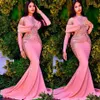 2023 Robes de soirée de taille plus arabe Aso Ebi Pink Sirène luxueuse Robes de bal perles Péquettes de soirée Fête formelle deuxième recepti218b