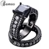 Wedding Rings Bamos Romantic Black & White Zircon Ring Sets For Couple Gold Filled Party Engagement Love Anillos RB0150196Z
