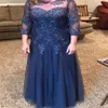 Abiti blu per la madre della sposa A-line 3/4 maniche Tulle Appliques Perline Plus Size Abiti lunghi per la madre dello sposo per matrimoni156l