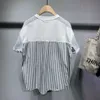 Summer women patchwork striped casual loose short sleeve, polyester fabric breathable not ball, patchwork short sleeve simple casual classic.