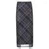 Skirts 2023 Retro Women's Casual Long Black Double Layer Plaid Printed Pattern High Waist Slim Fit A-Line Skirt