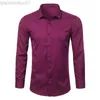 Camisas casuales para hombres Camisas de vestir de fibra de bambú para hombres Slim Fit Sólido Manga larga Camisas con botones causales Hombres Elástico Sin hierro Camisa formal de fácil cuidado L230721