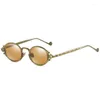 Solglasögon varumärke män kvinnor lyxguld metall designer oval rund gotisk retro vintage ångpunk