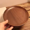 Plates Amgo Walnut Solid Wood Round Plate Wooden Dessert Pan Fruit Cake Saucer Dishes Bread Cheese
