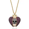 14K Iced Out Skull Skeleton Purple Heart Juice Wrld Pendant Necklace Micro Pave Cubic Zircon Hiphop Fashion Jewelry254d