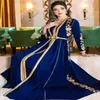 Marokkaanse Kaftan Avondjurken Borduurwerk Applicaties koningsblauw lange mouwen Moslim prom gown Jas Kafutan Arabische Party Dress266N