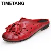 Dress Shoes TIMETANG Ethnic Style Genuine Leather Women Shoes Handmade Flower Slides Flat shoes folk-custom vintage hollow out flat shoes L230721