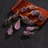 Natural Amethyst Stone Hand Copper Wire Wrap Pendant Crystal Charms för halsbandörhängen smycken Tillbehör