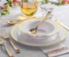 Disposable Dinnerware 100 Gold Rim Plastic Soup Bowls And Spoons Set- 12OZ Desserts Salad Plates For Weddings Parties