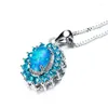 Naszyjniki wiszące Aqua niebieski cyrkon owalny opal naszyjnik luksusowy kryształowy kamień vintage srebrny łańcuch kolorów dla kobiet biżuteria
